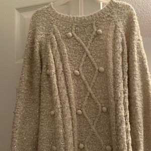 Sparkly Beige Sweater with Pompoms